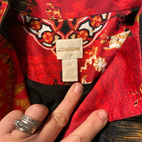 Chicos Jacket Womens 2 Large Printed Statement Blazer Artsy Career Boho Unique - Picture 5 of 12